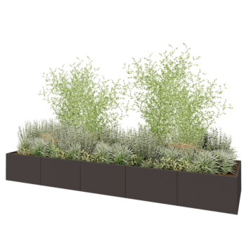 Floreira XXL em aço - Retângulo - 500 x 120 x 80 cm - RAL7016 fosco (cinzento antracite) - Com placa de base