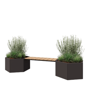 Floreira em aço - Hexágono - 294,4 x 99,3 x 50 cm - RAL7016 fosco (cinzento antracite) - Com banco - Sem placa de base