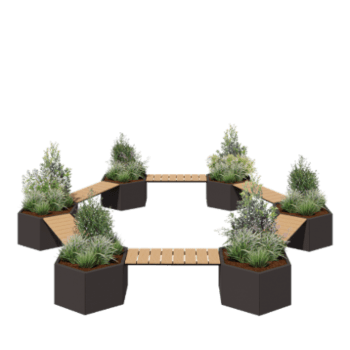 Floreira em aço - Configuração em volta da fogueira - 502,2 x 459,2 x 50 cm - RAL7016 fosco (cinzento antracite) - Com banco - Sem placa de base