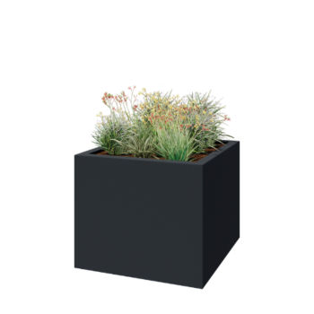 Floreira em fibra de vidro - Quadrado - 120 x 120 x 100 cm - RAL7021 mate (cinzento preto) - Com fundo