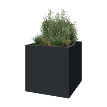 Floreira em fibra de vidro - Quadrado - 120 x 120 x 120 cm - RAL7021 mate (cinzento preto) - Com fundo