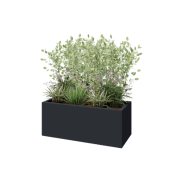 Floreira em fibra de vidro - Retângulo - 100 x 40 x 40 cm - RAL7021 mate (cinzento preto) - Com fundo