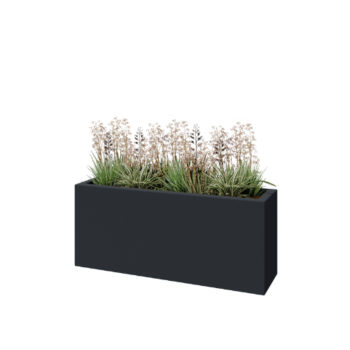 Floreira em fibra de vidro - Retângulo - 120 x 30 x 50 cm - RAL7021 mate (cinzento preto) - Com fundo