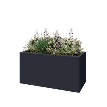 Floreira em fibra de vidro - Retângulo - 120 x 50 x 40 cm - RAL7021 mate (cinzento preto) - Com fundo