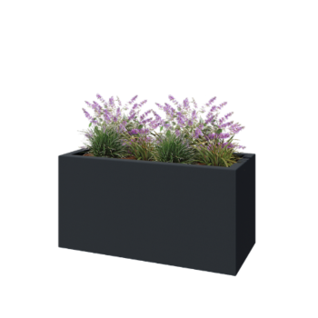 Floreira em fibra de vidro - Retângulo - 120 x 50 x 60 cm - RAL7021 mate (cinzento preto) - Com fundo