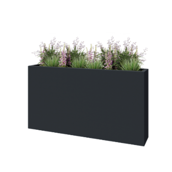 Floreira em fibra de vidro - Retângulo - 150 x 25 x 80 cm - RAL7021 mate (cinzento preto) - Com fundo