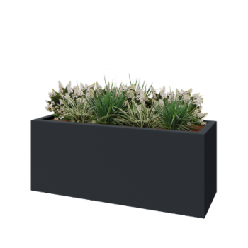 Floreira em fibra de vidro - Retângulo - 150 x 50 x 60 cm - RAL7021 mate (cinzento preto) - Com fundo