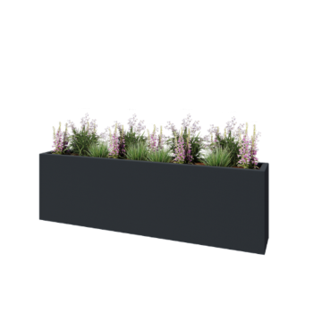 Floreira em fibra de vidro - Retângulo - 200 x 30 x 60 cm - RAL7021 mate (cinzento preto) - Com fundo
