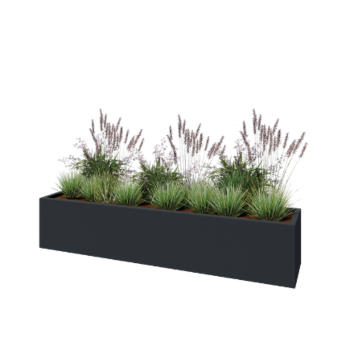 Floreira em fibra de vidro - Retângulo - 200 x 40 x 40 cm - RAL7021 mate (cinzento preto) - Com fundo