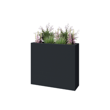Floreira em fibra de vidro - Retângulo - 90 x 25 x 80 cm - RAL7021 mate (cinzento preto) - Com fundo