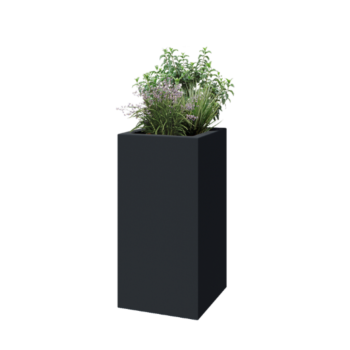 Floreira em fibra de vidro - Quadrado - 50 x 50 x 100 cm - RAL7021 mate (cinzento preto) - Com fundo