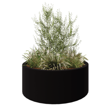 Floreira em fibra de vidro - Redondo - Ø 150 x 60 cm - RAL9005 mate (preto) - Com fundo