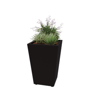 Floreira em aço - Cone - 60 x 60 x 81,5 cm - Soldado - RAL9005 fosco (preto) - Com placa de base