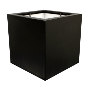 Floreira em fibra de vidro - Quadrado - 120 x 120 x 120 cm - RAL9005 mate (preto) - Com fundo