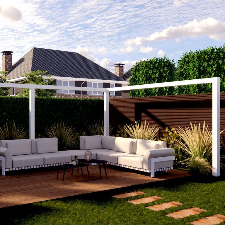 Pérgola de canto em aço com revestimento em pó 600 x 412 cm
