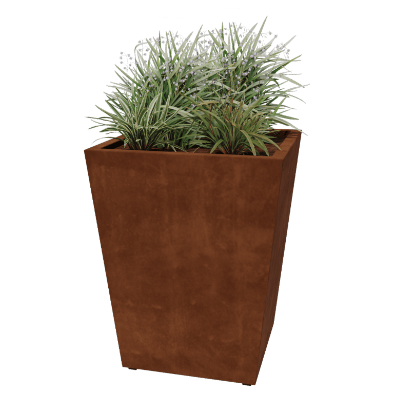 Floreira soldada cônica em aço corten 80 x 80 x 100 cm