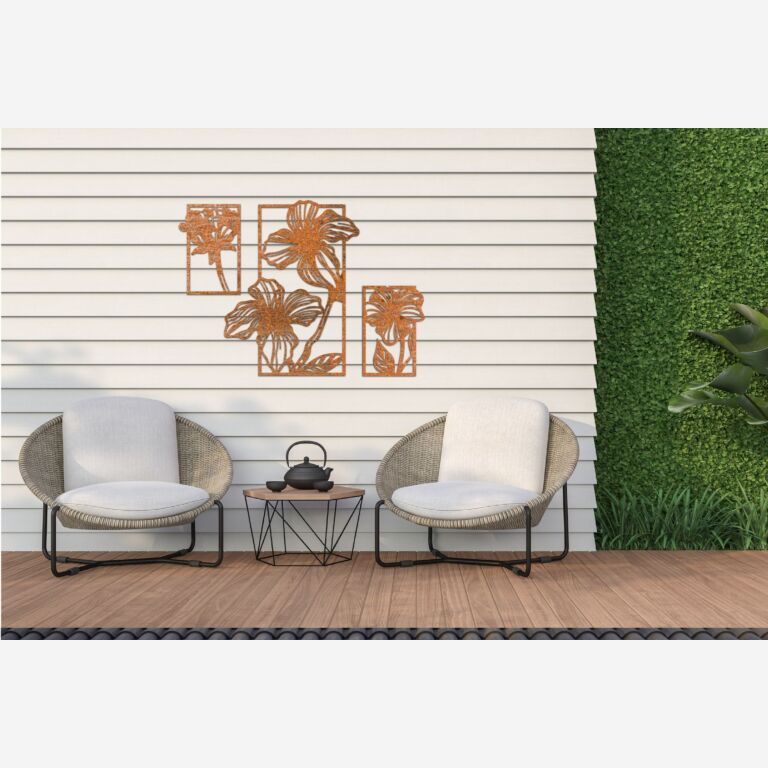 Flores decoração de parede em aço corten 3 partes