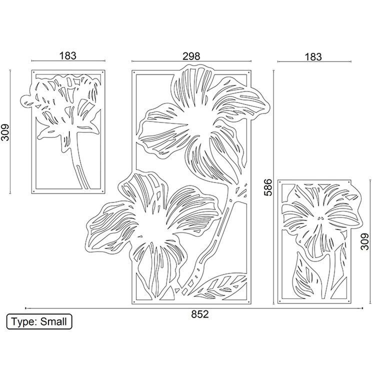 Flores decoração de parede em metal 3 partes