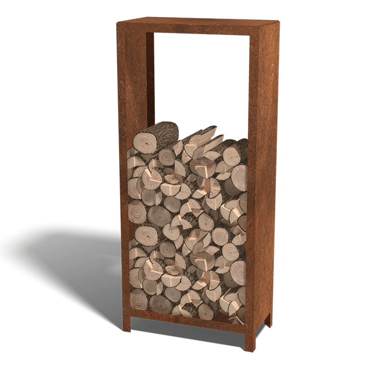 Arrumação para madeira em aço corten Indiana 180 x 80 x 40 cm