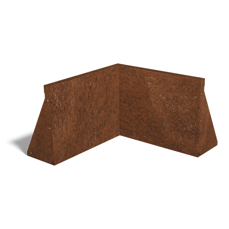 Muro de contenção de canto interior em aço corten 50 x 50 cm (altura 40 cm)