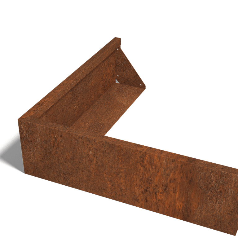 Muro de contenção de canto exterior em aço corten 100 x 100 cm (altura 30 cm)