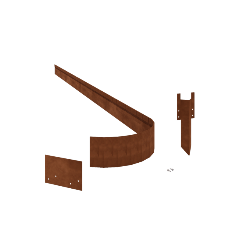 Bordadura em aço corten - Achatada FLEX - Altura 13 cm - Conjunto completo 15 metro
