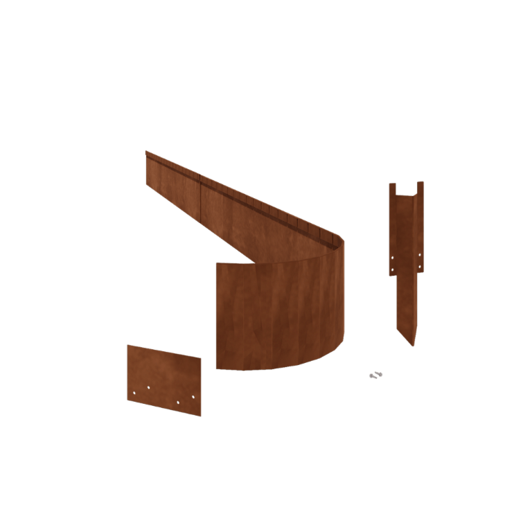 Bordadura em aço corten - Achatada FLEX - Altura 23 cm - Conjunto completo 15 metro