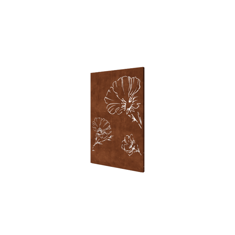 Painel decorativo em aço corten - Papoila - 120 x 6 x 190 cm