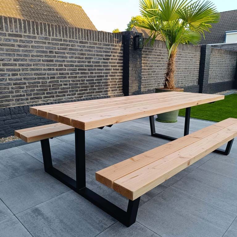 Mesa de piquenique em aço - Georgia L - 240 x 163 x 75 cm - Com madeira de Douglas