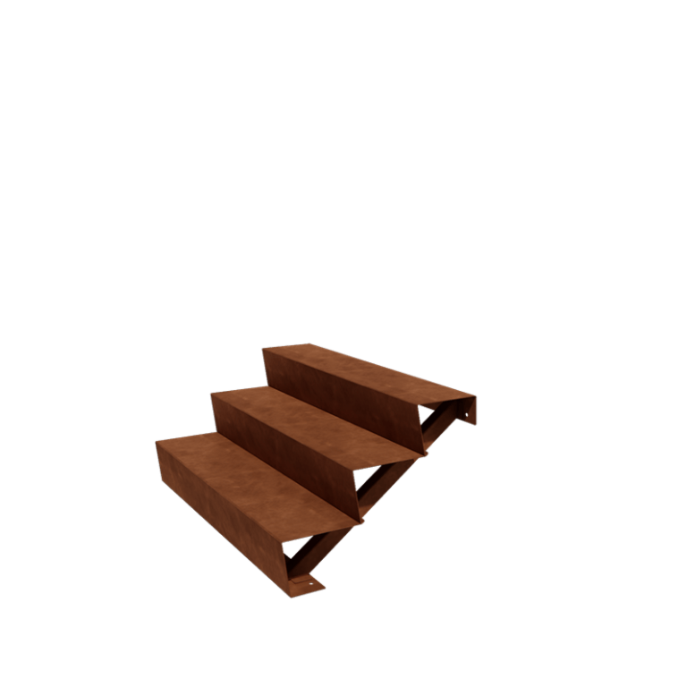 Escada de exterior em aço corten - 3-degrau - 48 x 120 x 51 cm