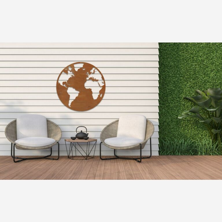 Decoração de paredes em aço corten Mapa-mundo