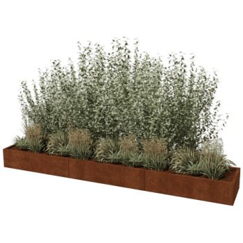 Floreira em aço corten Texas xxl 360 x 60 cm
