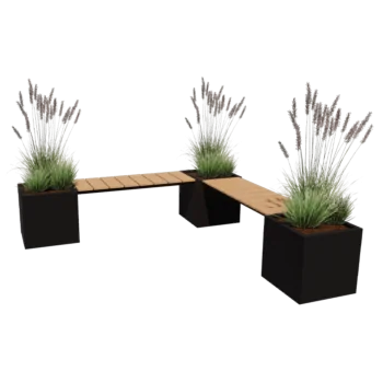 Floreira em aço - Quadrado - Configuração em canto - 221,2 x 221,2 x 50 cm - Outra cor RAL - Com placa de base - Com banco