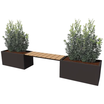 Floreira em aço - Retângulo - 321,2 x 50 x 50 cm - Outra cor RAL - Com placa de base - Com banco