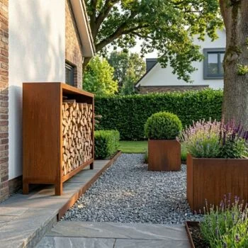 Abrigo para lenha em aço corten - Indiana - 120 x 40 x 100 cm