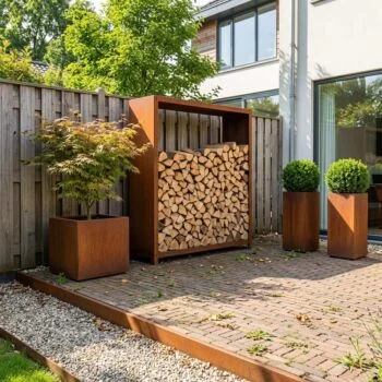 Abrigo para lenha em aço corten - Indiana - 120 x 40 x 180 cm