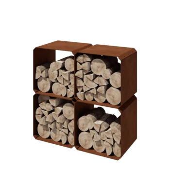 Abrigo para lenha em aço corten - Colorado 4 peças - 40 x 40 x 40 cm