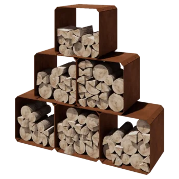 Abrigo para lenha em aço corten - Colorado 6 peças - 40 x 40 x 40 cm