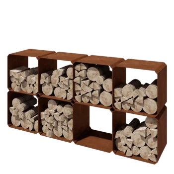 Abrigo para lenha em aço corten - Colorado 8 peças - 40 x 40 x 40 cm