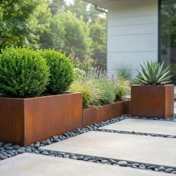 Floreira em aço corten - Quadrado - 100 x 100 x 40 cm - Com placa de base