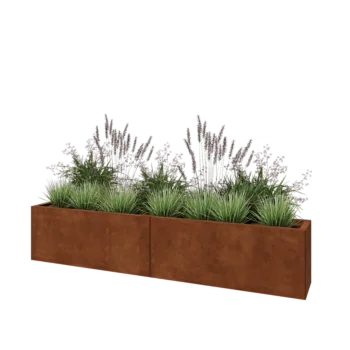 Floreira XXL em aço corten - Retângulo - 200 x 30 x 40 cm - Com placa de base