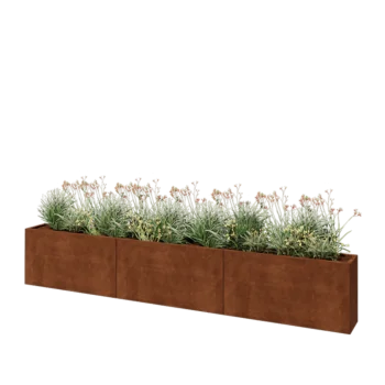Floreira XXL em aço corten - Retângulo - 360 x 30 x 60 cm - Com placa de base