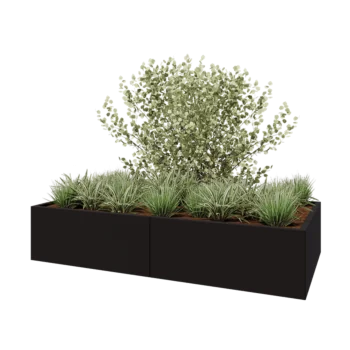 Floreira XXL em aço - Retângulo - 200 x 100 x 40 cm - RAL9005 fosco (preto) - Com placa de base