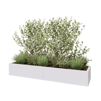 Floreira XXL em aço - Retângulo - 200 x 50 x 30 cm - RAL9010 fosco (branco) - Com placa de base