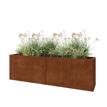 Floreira XXL em aço corten - Retângulo - 200 x 40 x 60 cm - Com placa de base