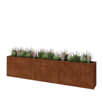 Floreira XXL em aço corten - Retângulo - 360 x 40 x 80 cm - Com placa de base