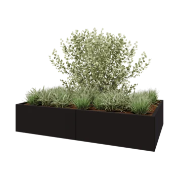 Floreira XXL em aço - Retângulo - 200 x 120 x 40 cm - RAL9005 fosco (preto) - Com placa de base