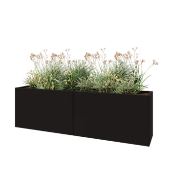 Floreira XXL em aço - Retângulo - 200 x 40 x 60 cm - RAL9005 fosco (preto) - Sem placa de base