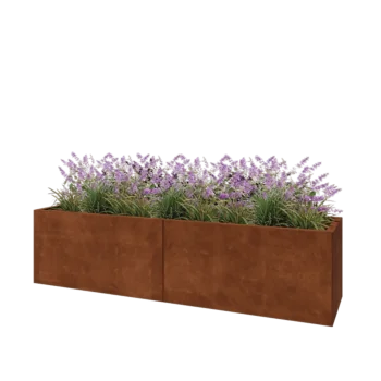 Floreira XXL em aço corten - Retângulo - 200 x 50 x 50 cm - Com placa de base