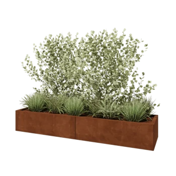 Floreira XXL em aço corten - Retângulo - 200 x 50 x 30 cm - Com placa de base